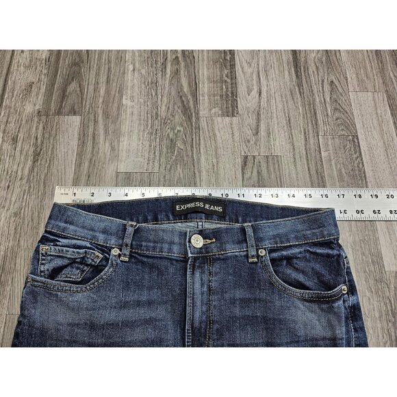 Express Jeans Womens 10 Blue Bell Crop High Rise Distressed Flare Denim Pants - Picture 6 of 10